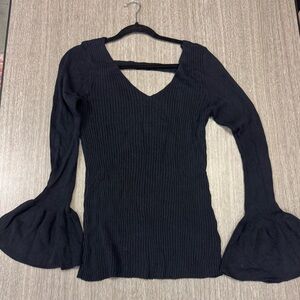 Black Ribbed Bell Sleeve Long Sleeeve